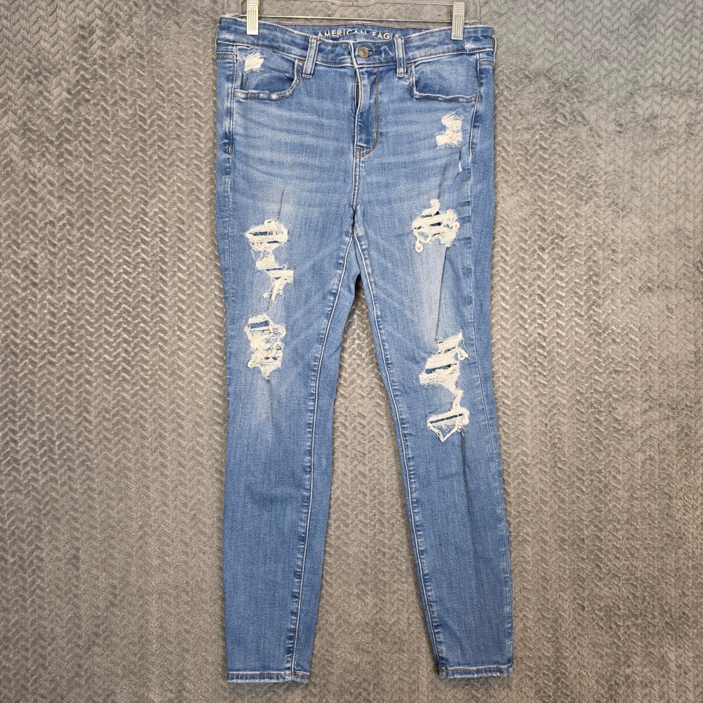 American Eagle Next Level Stretch Distressed Jeggings Blue Size 8 Regular